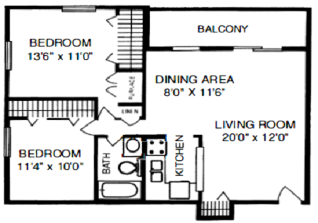 Kingston Green Apartments two bedroom floor plan in Kokomo, IN